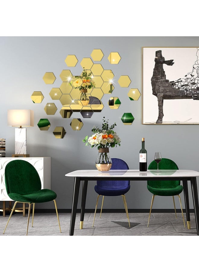 Hexagon Mirror Removable Wall Sticker Yellow - Image 2